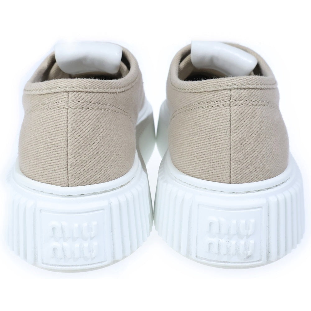 miumiu(ミュウミュウ) FLATFORM フラットフォーム キャンバス ローカットスニーカー グレージュ/ホワイト レディース