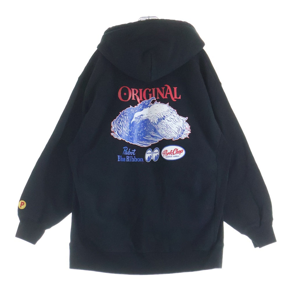 PORKCHOP(ポークチョップ) ×MOONEYES×Pabst Blue Ribbon HOODIE ムーンアイズ パブストブルーリボン プルオーバーパーカー ブラック