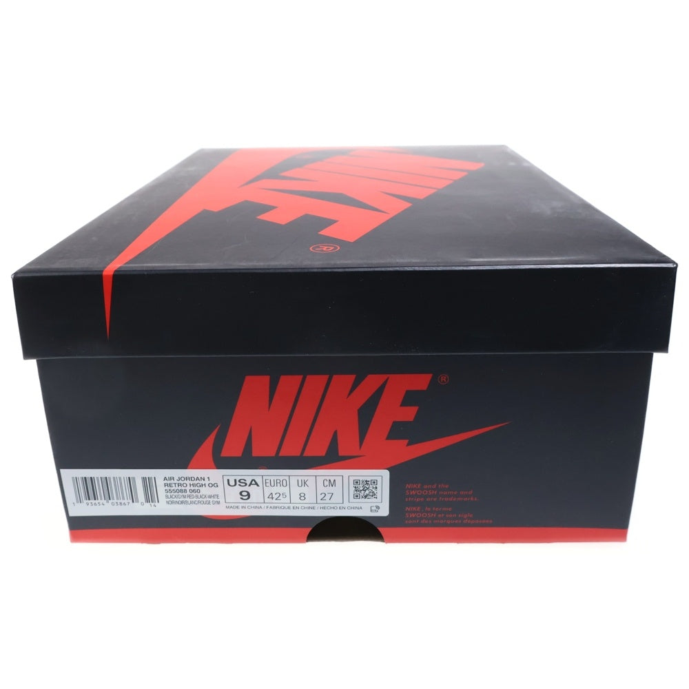 NIKE(ナイキ) AIR JORDAN 1 RETRO HIGH OG BLACK GYM RED エアジョーダン1 レトロ ハイカットスニーカー ブラック US9/27cm 555088-060
