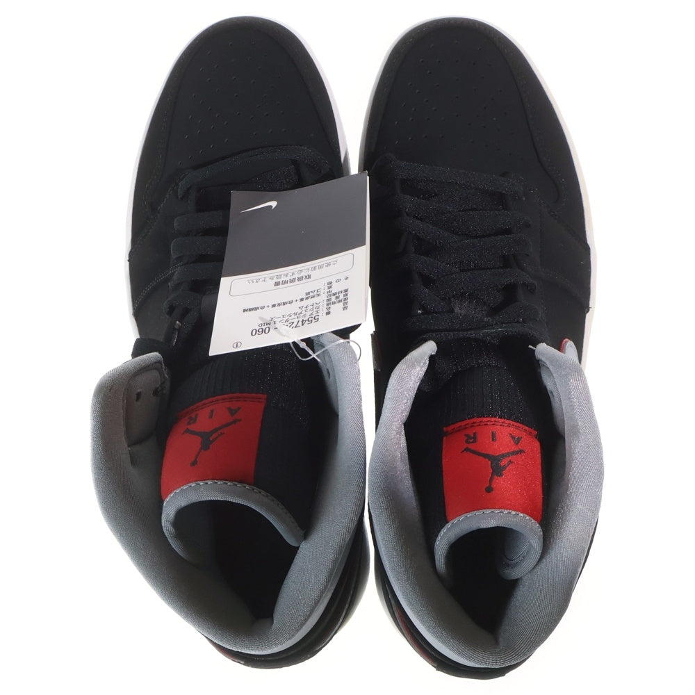 NIKE(ナイキ) AIR JORDAN 1 MID BLACK PARTICLE GREY GYM RED エアジョーダン1 ブラックパーティクルグレージムレッド ミッドカットスニーカー US9/27cm 554724-060