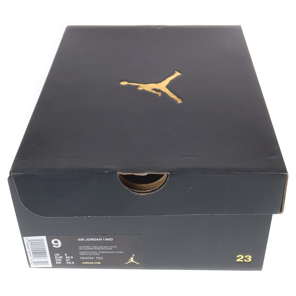 NIKE(ナイキ) AIR JORDAN 1 Mid UNIVERSITY GOLD BLACK エアジョーダン1 ユニバーシティゴールド ミッドカットスニーカー イエロー US9/27cm 554724-700