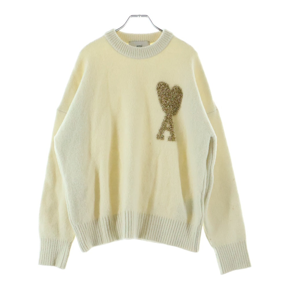 AMI Alexandre Mattiussi(アミアレクサンドルマテュッシ) ホリデー ハートロゴ ウール ニット セーター ベージュ SPUKS030.KN0032 レディース