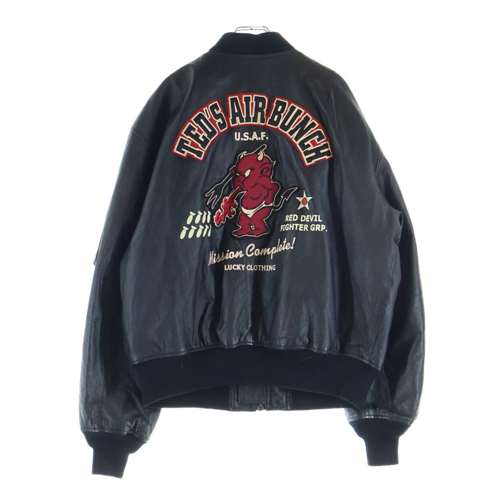NO BRAND(ノーブランド) TED MAN (テッド マン) MA-1 ジップアップ レザーフライトジャケット ブラック