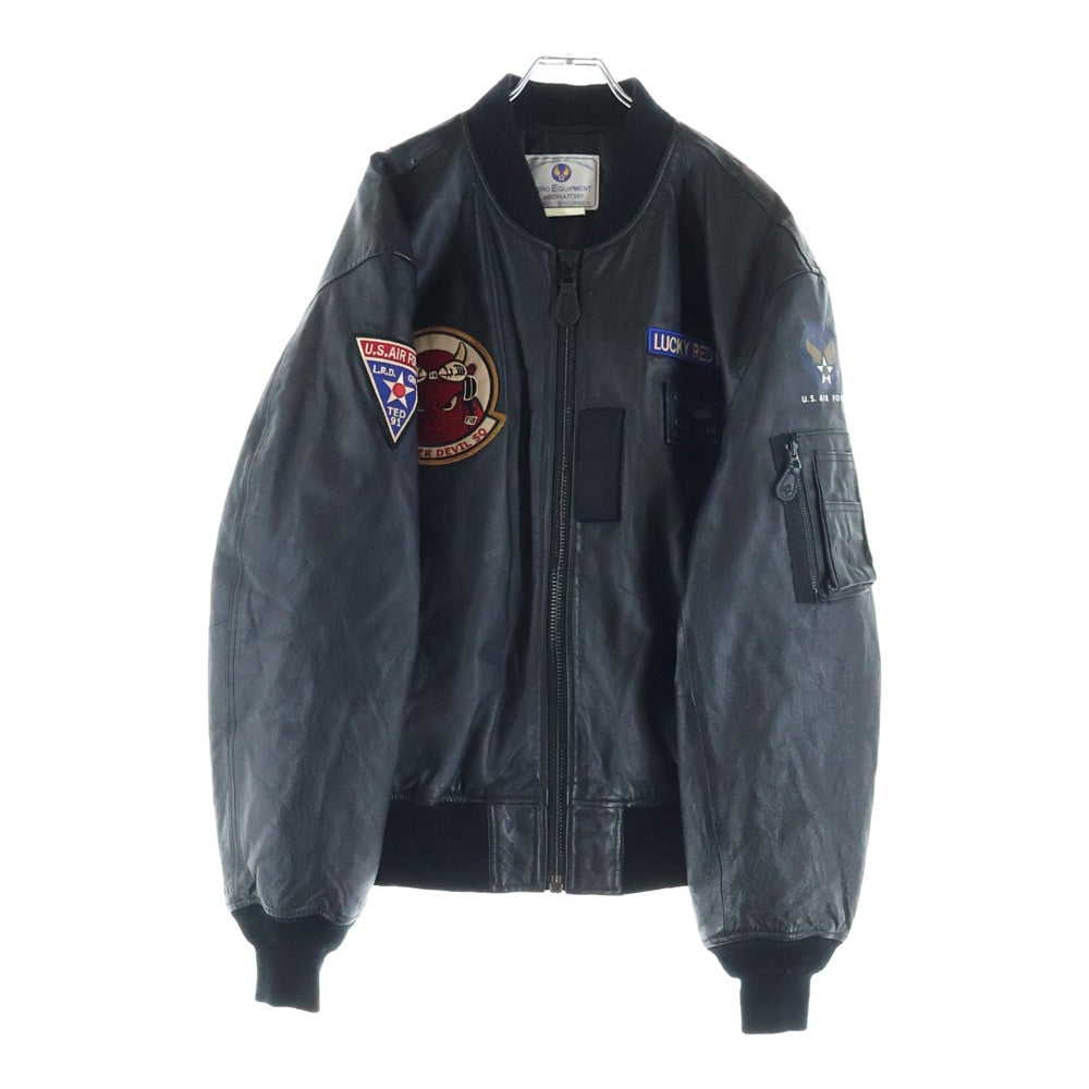 NO BRAND(ノーブランド) TED MAN (テッド マン) MA-1 ジップアップ レザーフライトジャケット ブラック