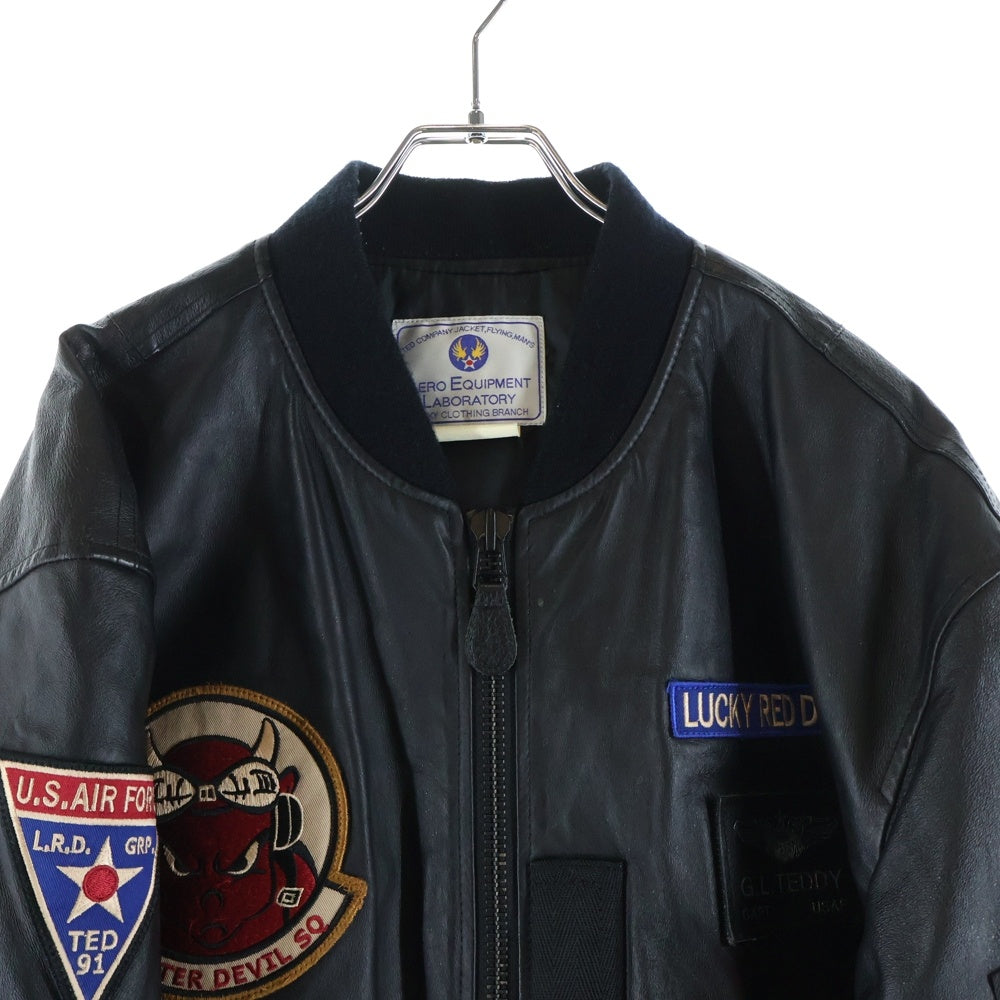 NO BRAND(ノーブランド) TED MAN (テッド マン) MA-1 ジップアップ レザーフライトジャケット ブラック