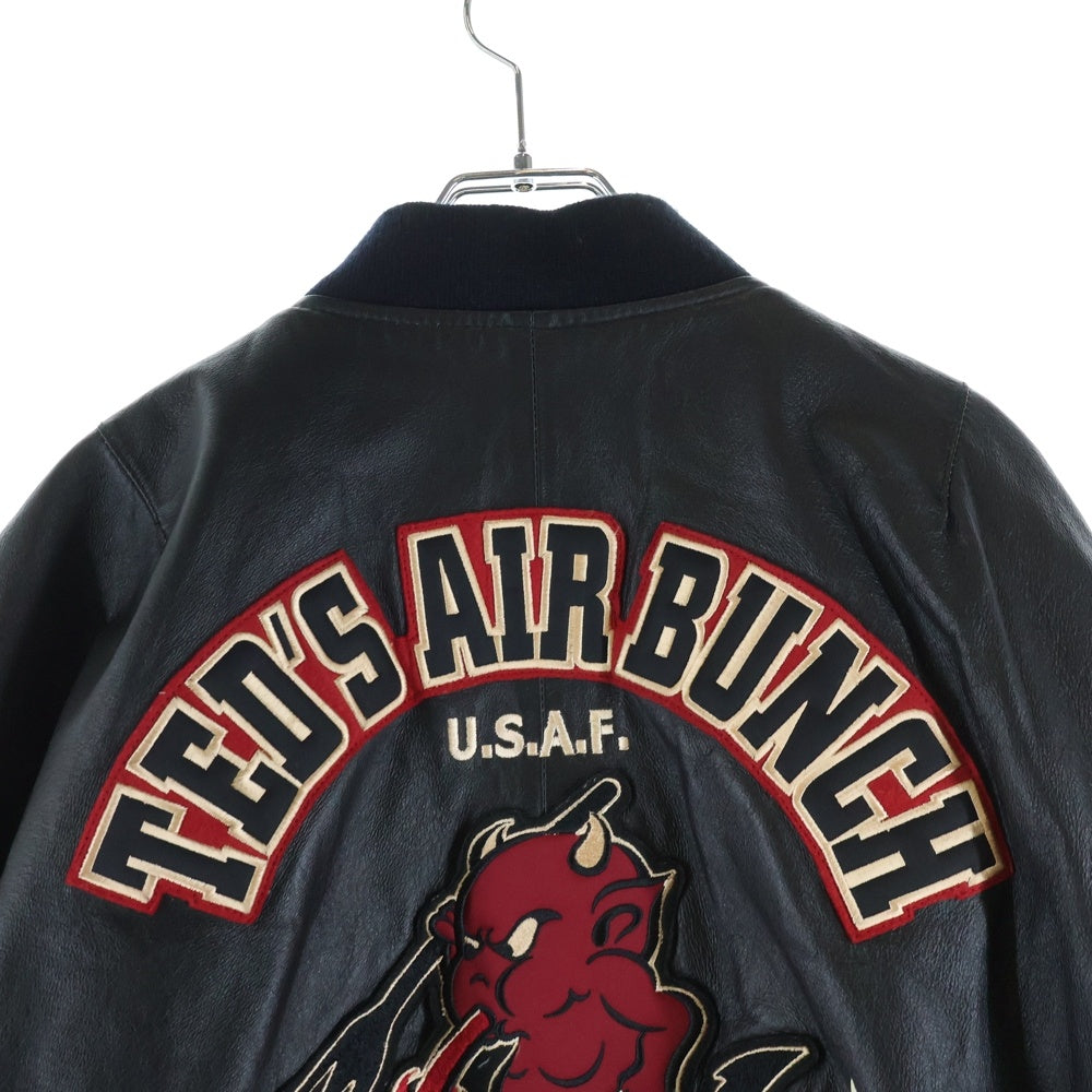 NO BRAND(ノーブランド) TED MAN (テッド マン) MA-1 ジップアップ レザーフライトジャケット ブラック