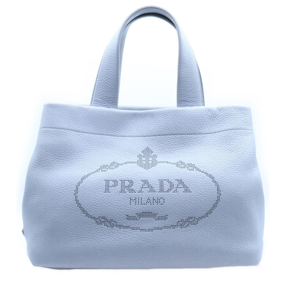 PRADA(プラダ) パンチングロゴ ミディアム レザー トートバッグ レディース グレー 1BG384