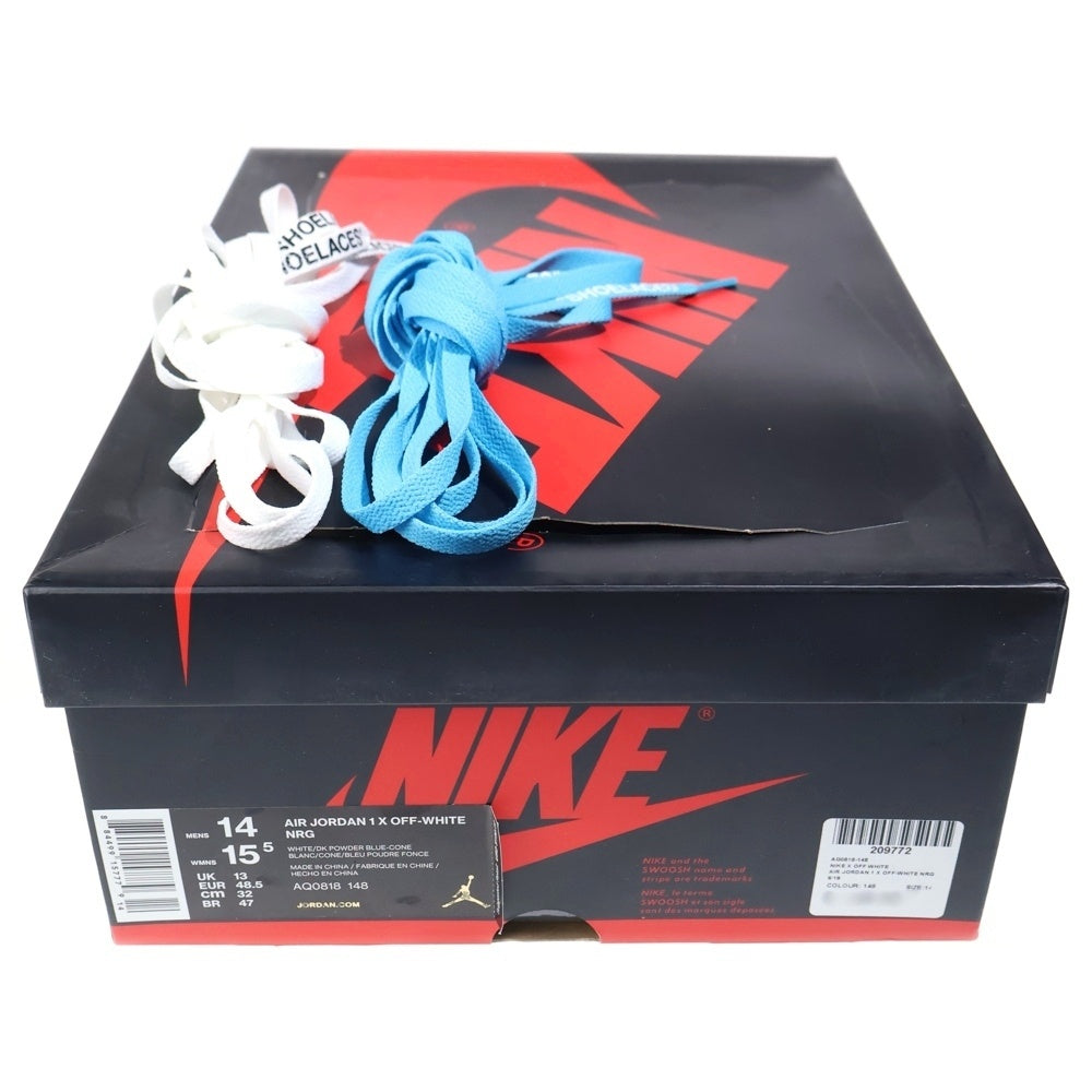 NIKE(ナイキ) OFF-WHITE AIR JORDAN 1 POWDER BLUE UNC オフホワイト エアジョーダン1 パウダーブルーハイカットスニーカー ホワイト/ブルー US14/32cm AQ0818-148