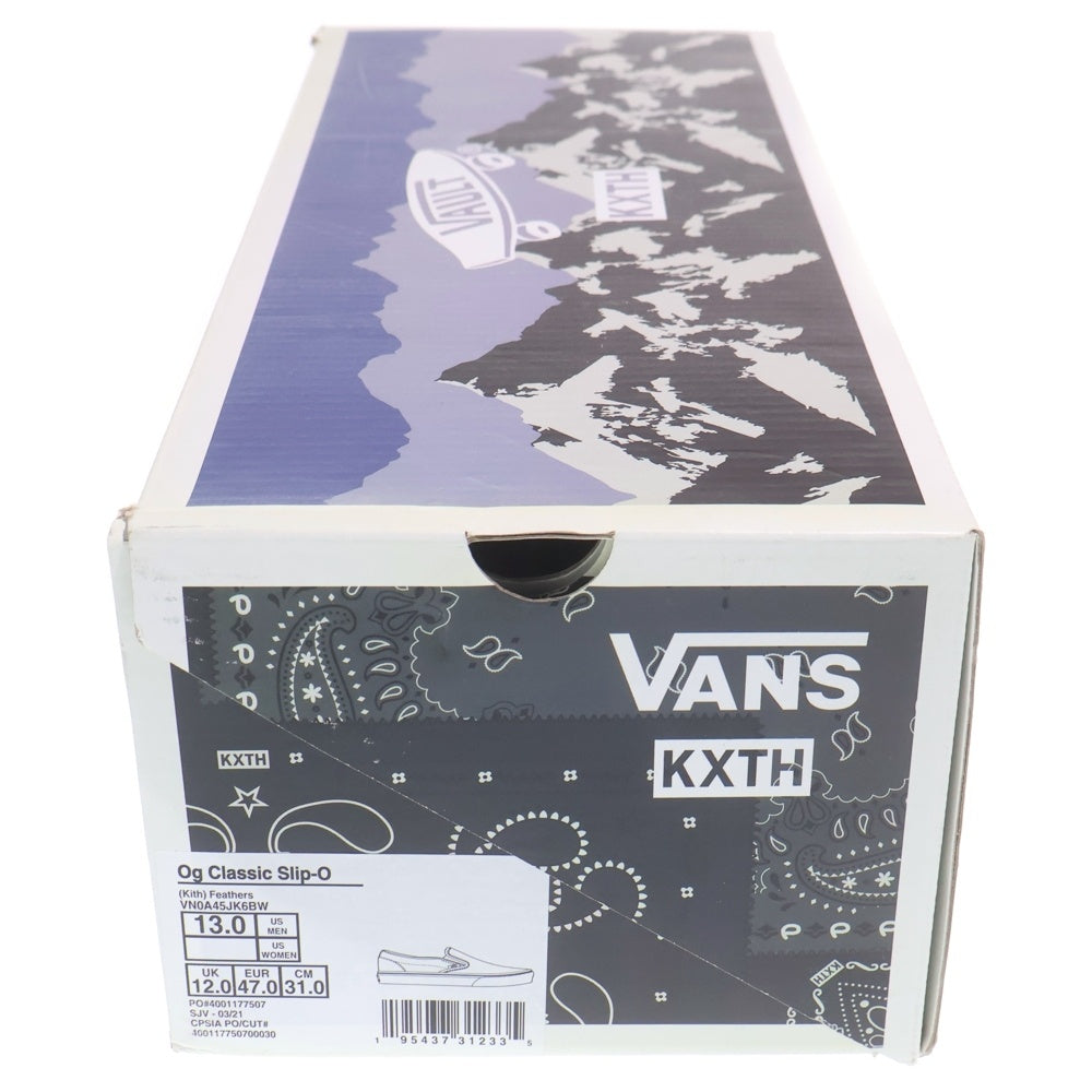 VANS(ヴァンズ) ×VAULT OG CLASSIC SLIP-ON LX FEATHERS キス ボルト クラシック スリッポン フェザーズ ローカットスニーカー ホワイト/ブルー US13/31cm VN0A45JK6BW