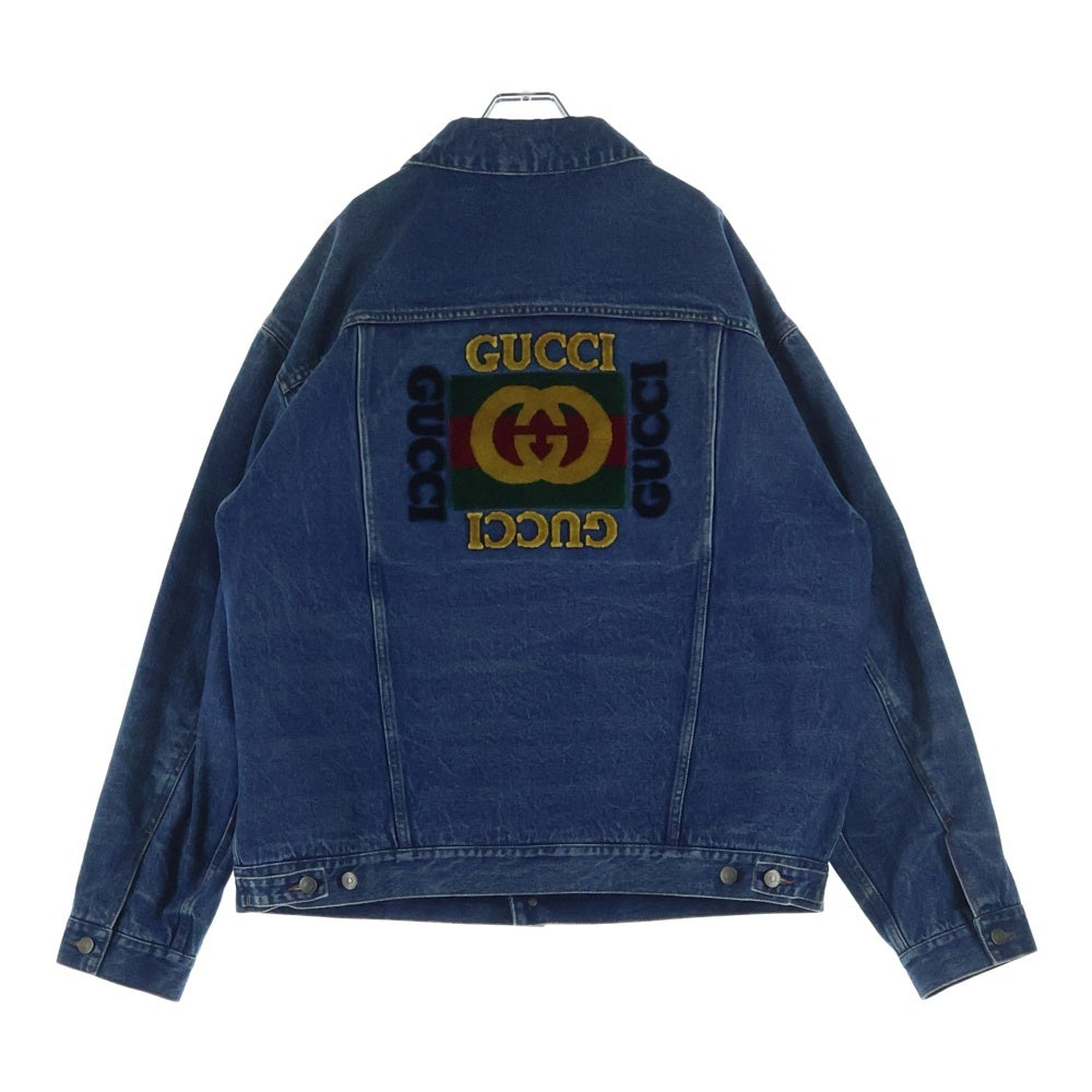 GUCCI(グッチ) GGロゴ ワッペン付き チェック柄ライナー オーバーサイズ デニムジャケット インディゴ 475024-XDAAT
