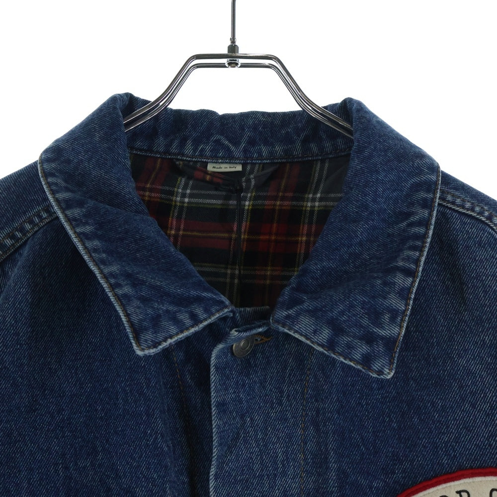 GUCCI(グッチ) GGロゴ ワッペン付き チェック柄ライナー オーバーサイズ デニムジャケット インディゴ 475024-XDAAT