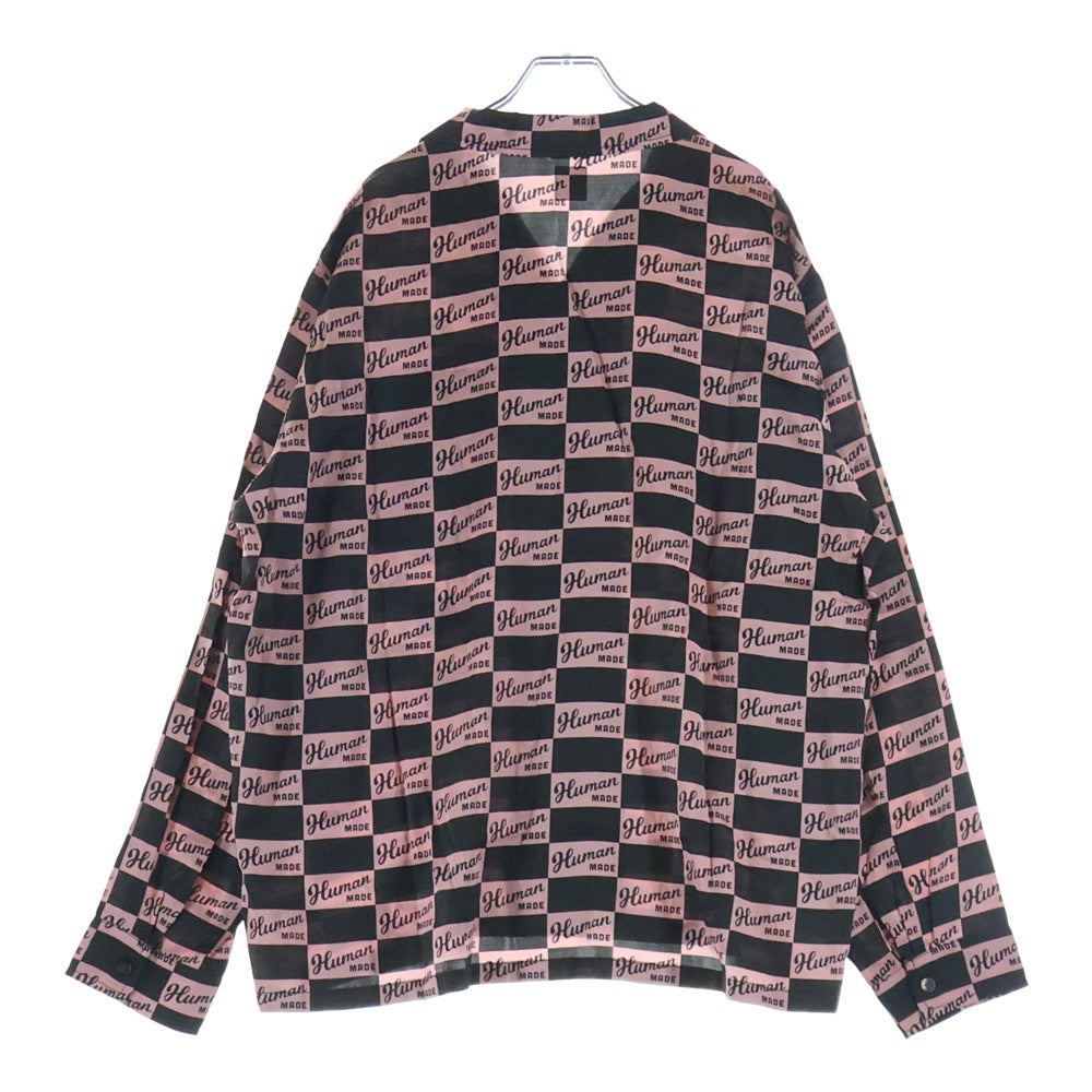 HUMAN MADE(ヒューマンメイド) 24AW OPEN COLLAR SHIRT 総柄 オープンカラー 長袖シャツ ブラック/ピンク HM28SH020