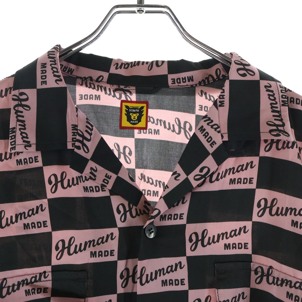 HUMAN MADE(ヒューマンメイド) 24AW OPEN COLLAR SHIRT 総柄 オープンカラー 長袖シャツ ブラック/ピンク HM28SH020