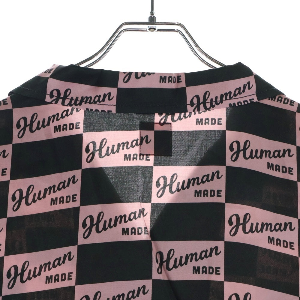 HUMAN MADE(ヒューマンメイド) 24AW OPEN COLLAR SHIRT 総柄 オープンカラー 長袖シャツ ブラック/ピンク HM28SH020