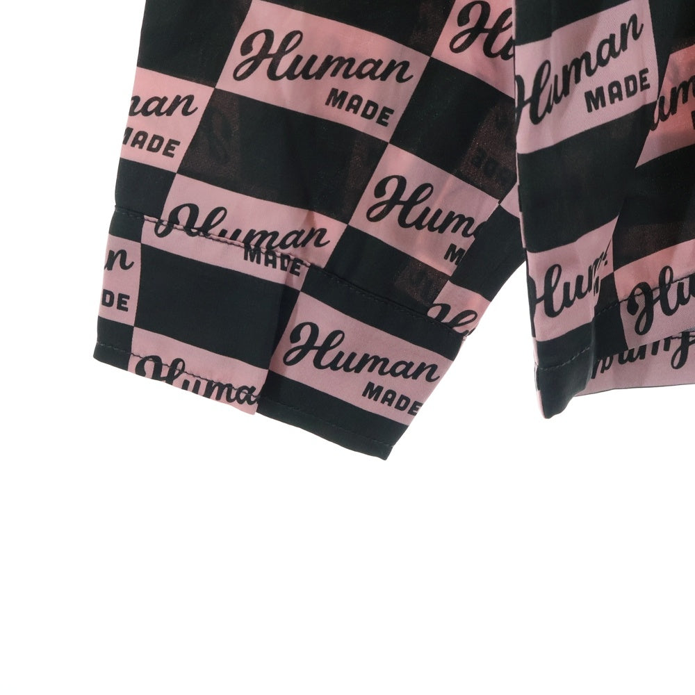 HUMAN MADE(ヒューマンメイド) 24AW OPEN COLLAR SHIRT 総柄 オープンカラー 長袖シャツ ブラック/ピンク HM28SH020