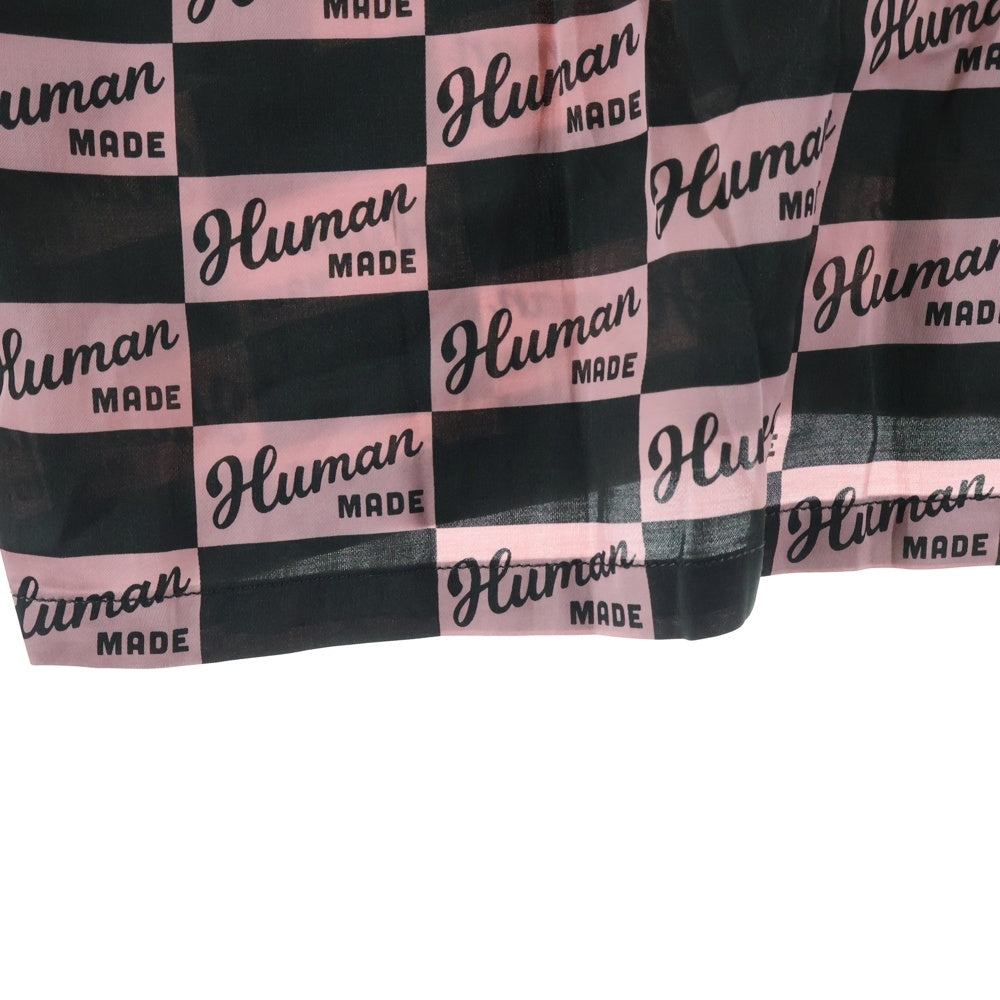 HUMAN MADE(ヒューマンメイド) 24AW OPEN COLLAR SHIRT 総柄 オープンカラー 長袖シャツ ブラック/ピンク HM28SH020