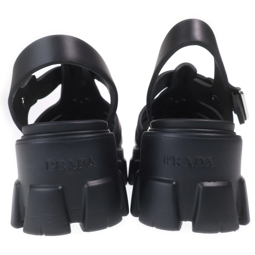 PRADA(プラダ) モノリス ラバー ストラップ トライアングル ロゴ サンダル ブラック レディース
