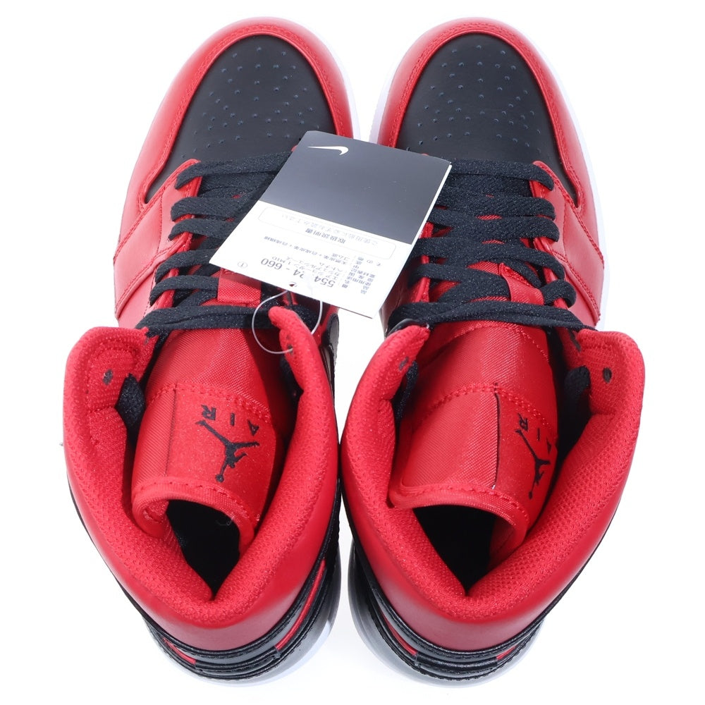 NIKE(ナイキ) AIR JORDAN 1 MID Reverse Bred エアジョーダン1 ミッド リバースブレッド ミドルカットスニーカーシューズ ブラック/レッド UD7/25cm 554724-660
