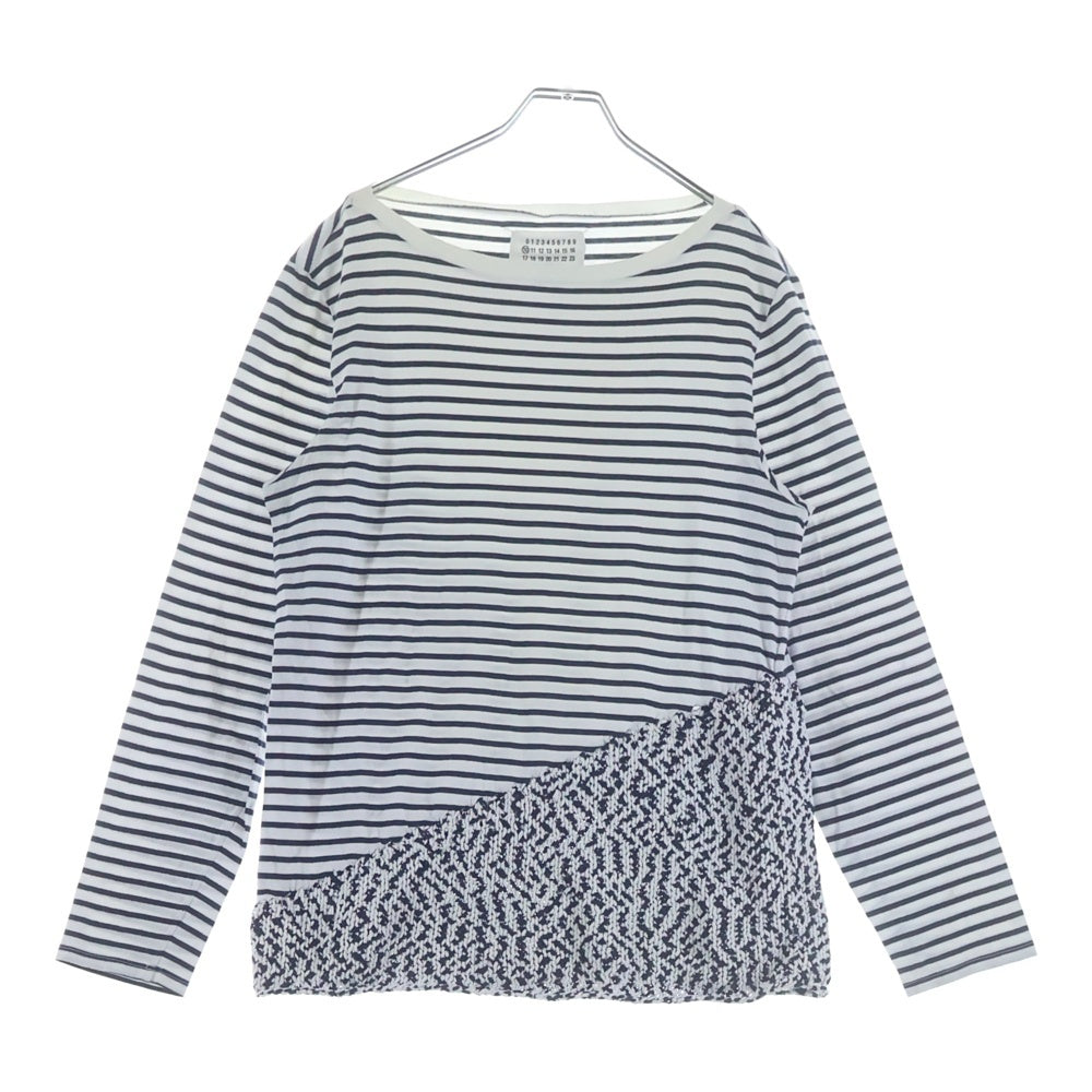 Maison Margiela(メゾンマルジェラ) コットン ニット切替 ボーダー 長袖Tシャツ カットソー ホワイト/ブルー S30HA0636