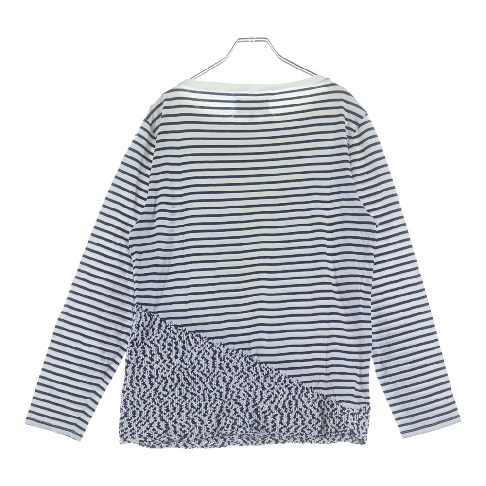 Maison Margiela(メゾンマルジェラ) コットン ニット切替 ボーダー 長袖Tシャツ カットソー ホワイト/ブルー S30HA0636