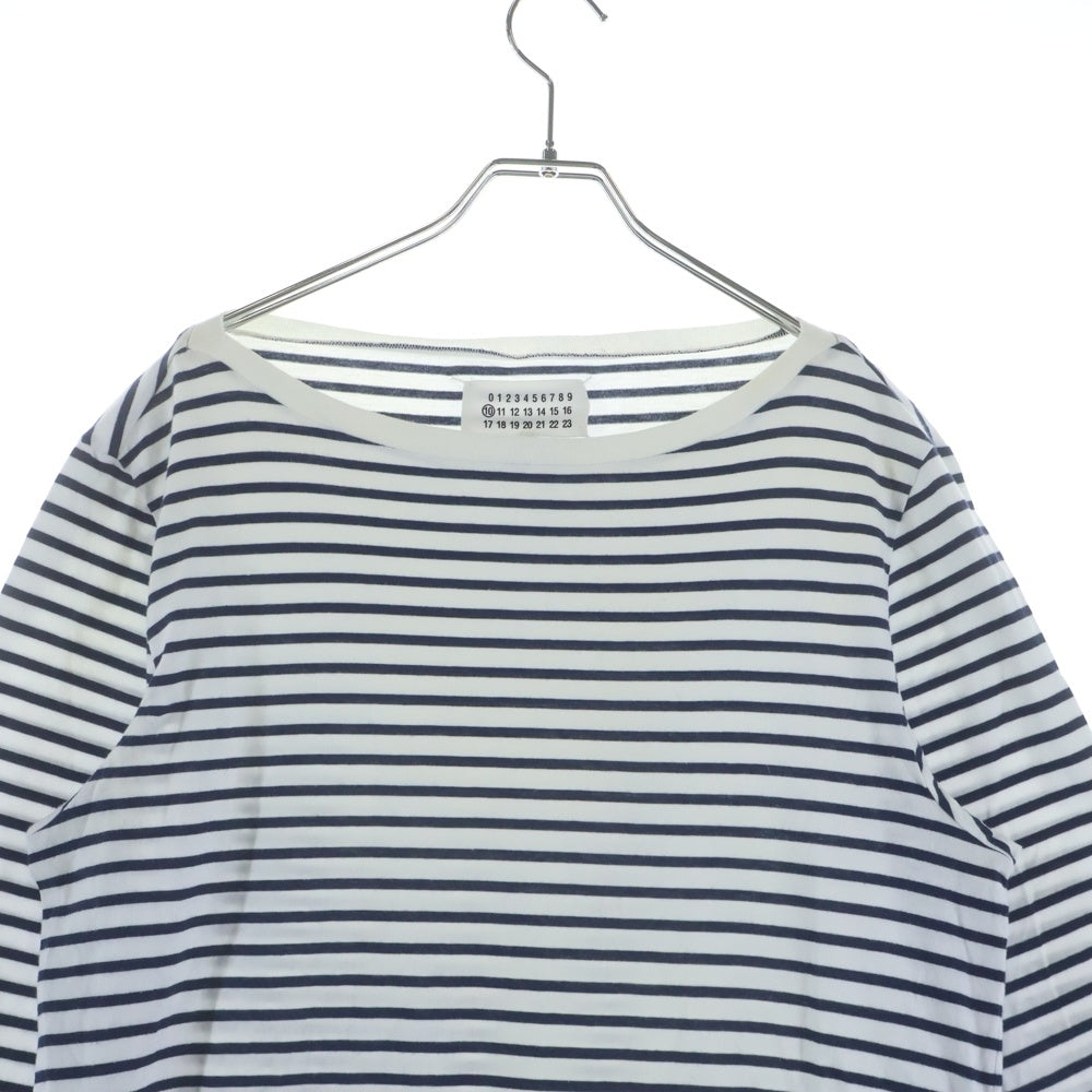 Maison Margiela(メゾンマルジェラ) コットン ニット切替 ボーダー 長袖Tシャツ カットソー ホワイト/ブルー S30HA0636