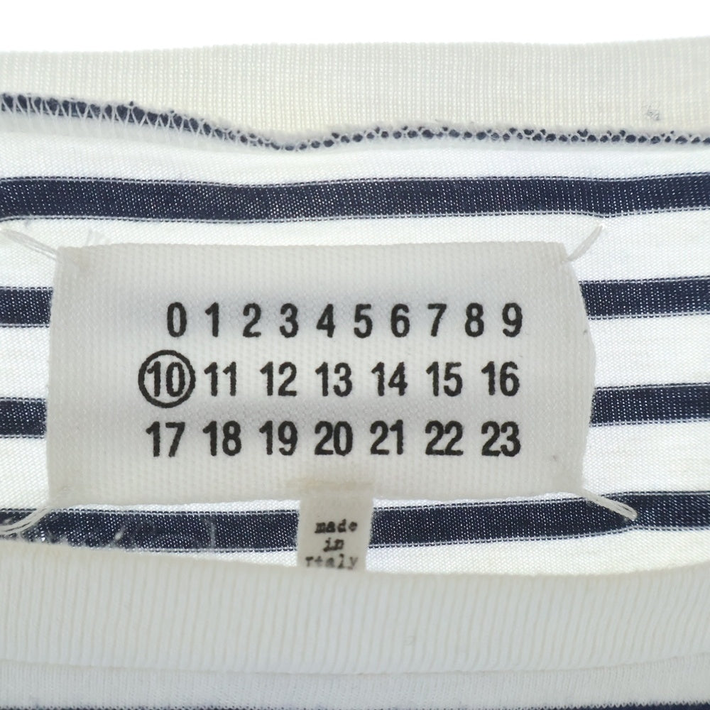 Maison Margiela(メゾンマルジェラ) コットン ニット切替 ボーダー 長袖Tシャツ カットソー ホワイト/ブルー S30HA0636