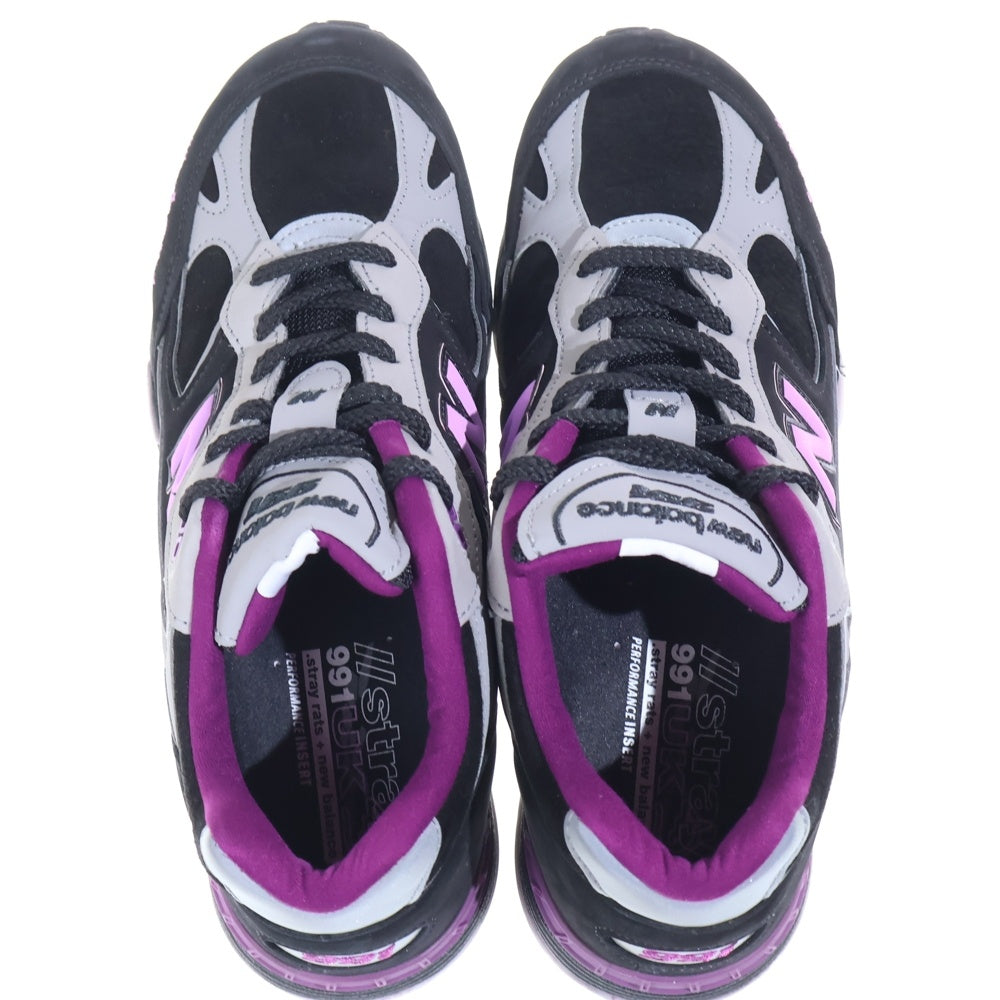 New Balance(ニューバランス) M991SRP ×Stray Rats ストレイラッツ メッシュ スウェードレザー ローカットスニーカー ブラック/パープル US9.5/27.5cm