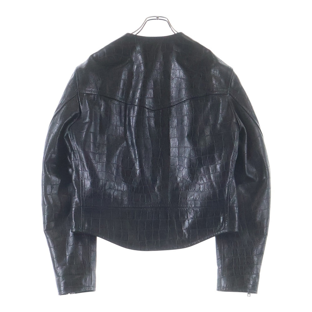 ALEXANDER WANG(アレキサンダーワン) CROC LEATHER JACKET クロコ型押し ノーカラー ジップアップ レザー ジャケット ブラック 6WC3242045