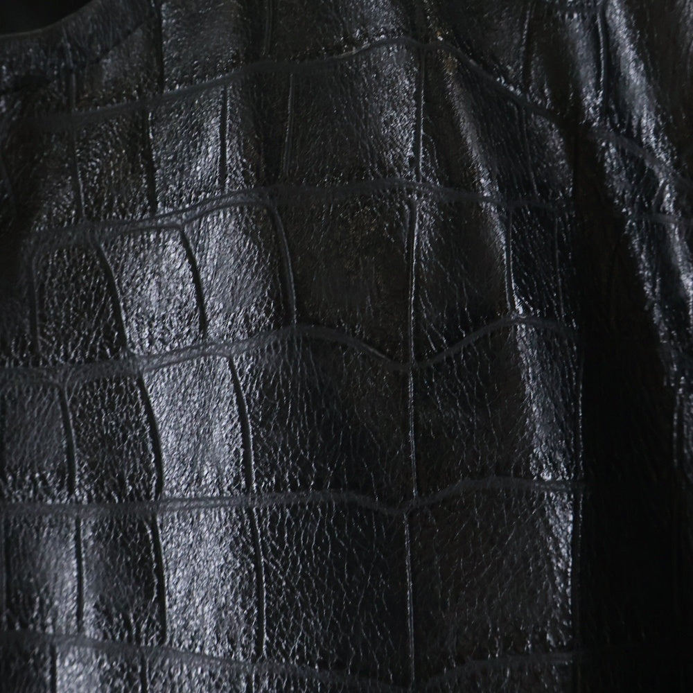ALEXANDER WANG(アレキサンダーワン) CROC LEATHER JACKET クロコ型押し ノーカラー ジップアップ レザー ジャケット ブラック 6WC3242045