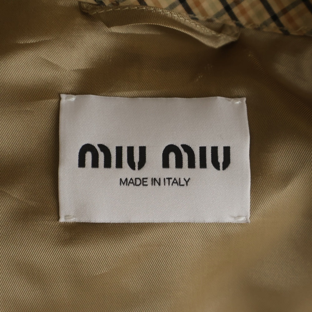 miumiu(ミュウミュウ) 25SS チェック総柄 フロントロゴ ジップアップ ブルゾン ジャケット ベージュ ML1066
