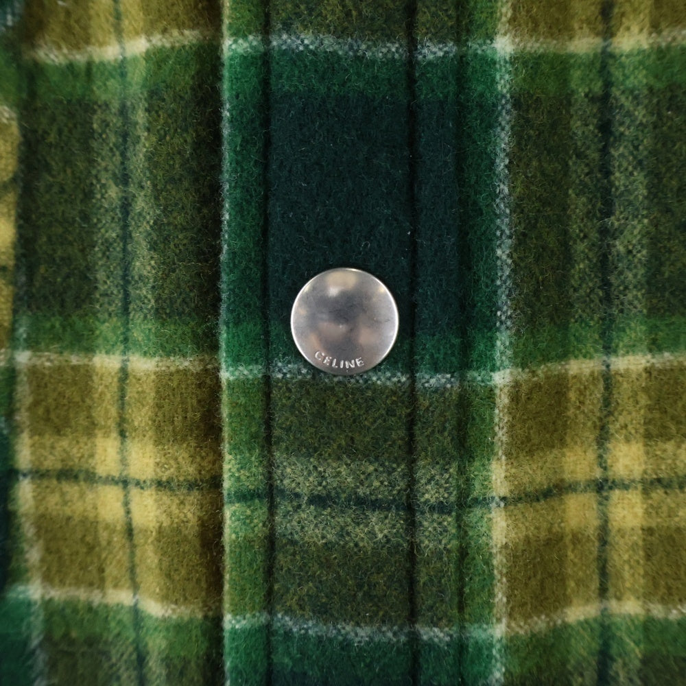 CELINE(セリーヌ) 22AW Overshirt in Checked Wool チェック柄 裏地キルティング ウールオーバーシャツジャケット グリーン調 2W705499R