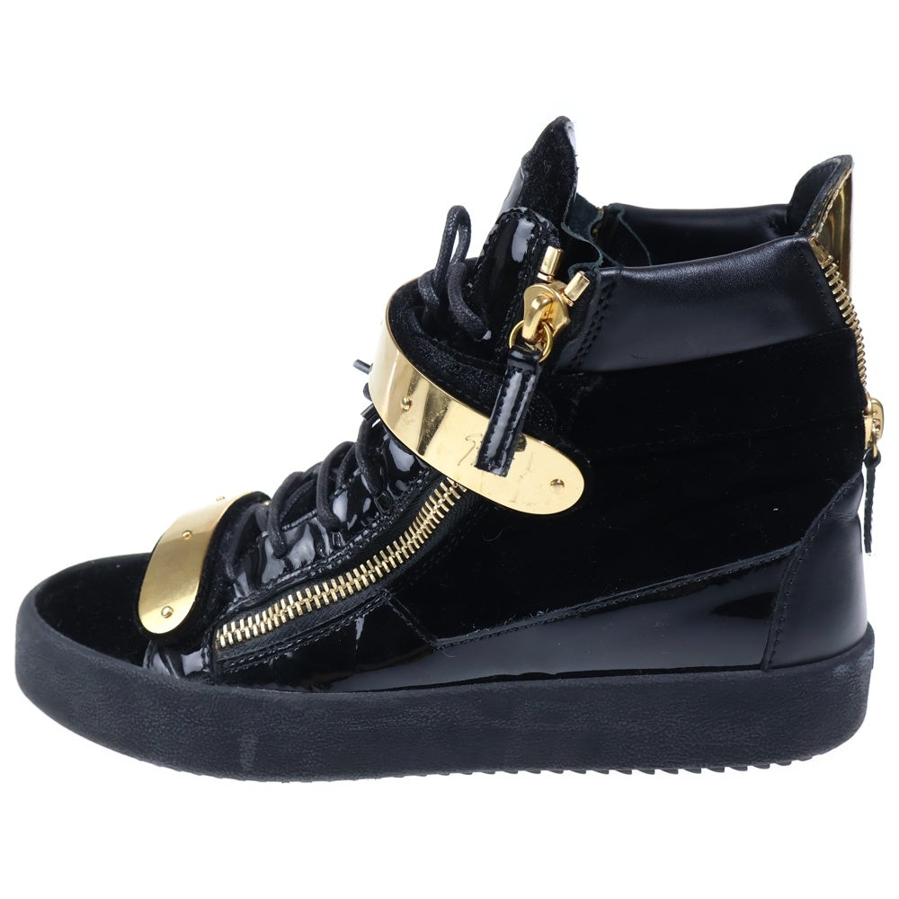 GIUSEPPE ZANOTTI(ジュゼッペ ザノッティ) ベルクロプレート ベルベット ハイカットスニーカー ブラック/ゴールド