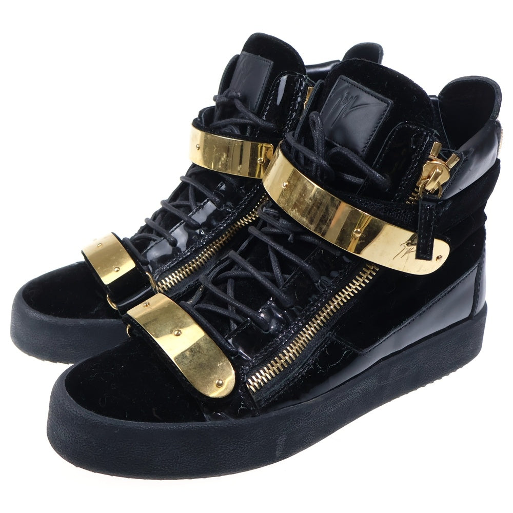 GIUSEPPE ZANOTTI(ジュゼッペ ザノッティ) ベルクロプレート ベルベット ハイカットスニーカー ブラック/ゴールド
