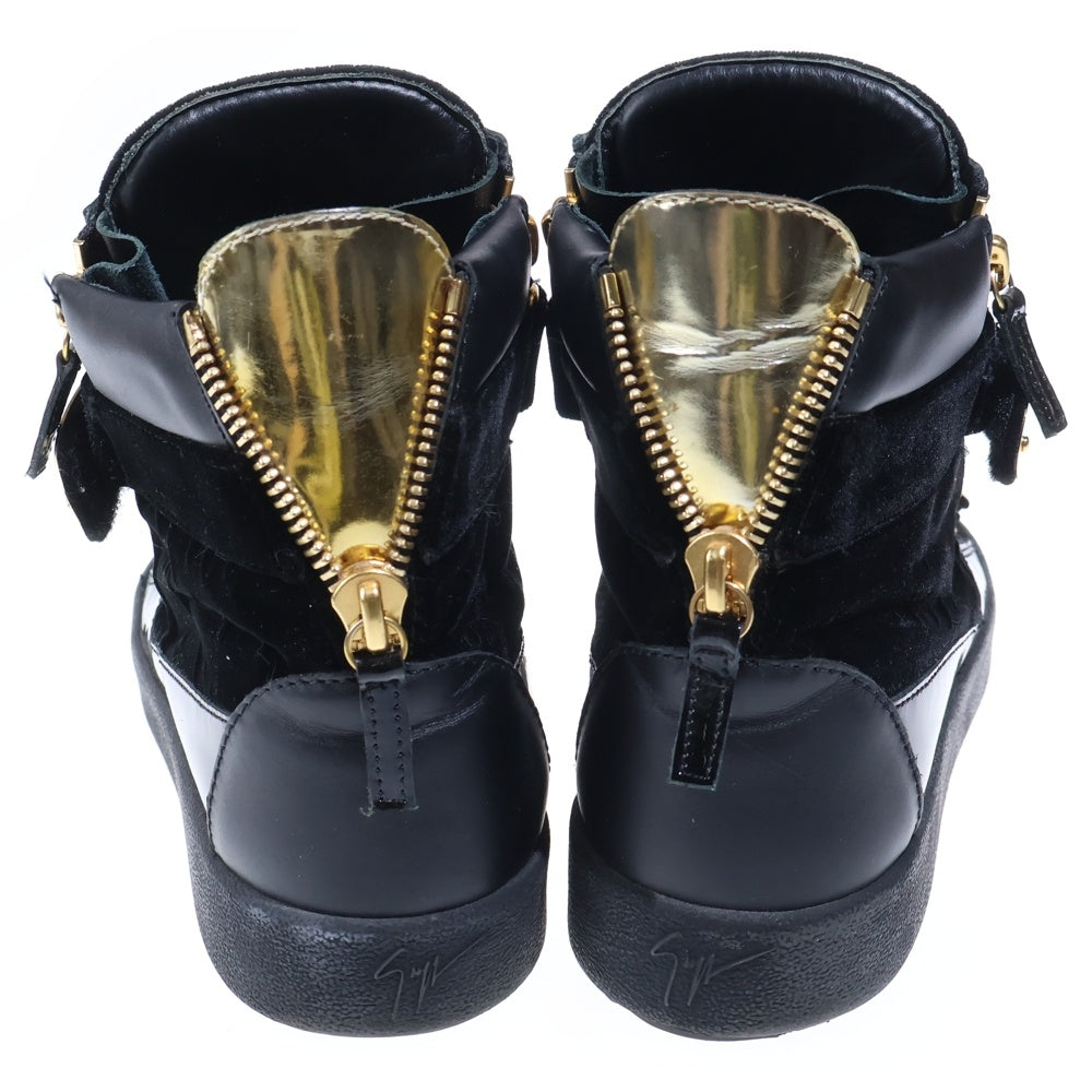 GIUSEPPE ZANOTTI(ジュゼッペ ザノッティ) ベルクロプレート ベルベット ハイカットスニーカー ブラック/ゴールド