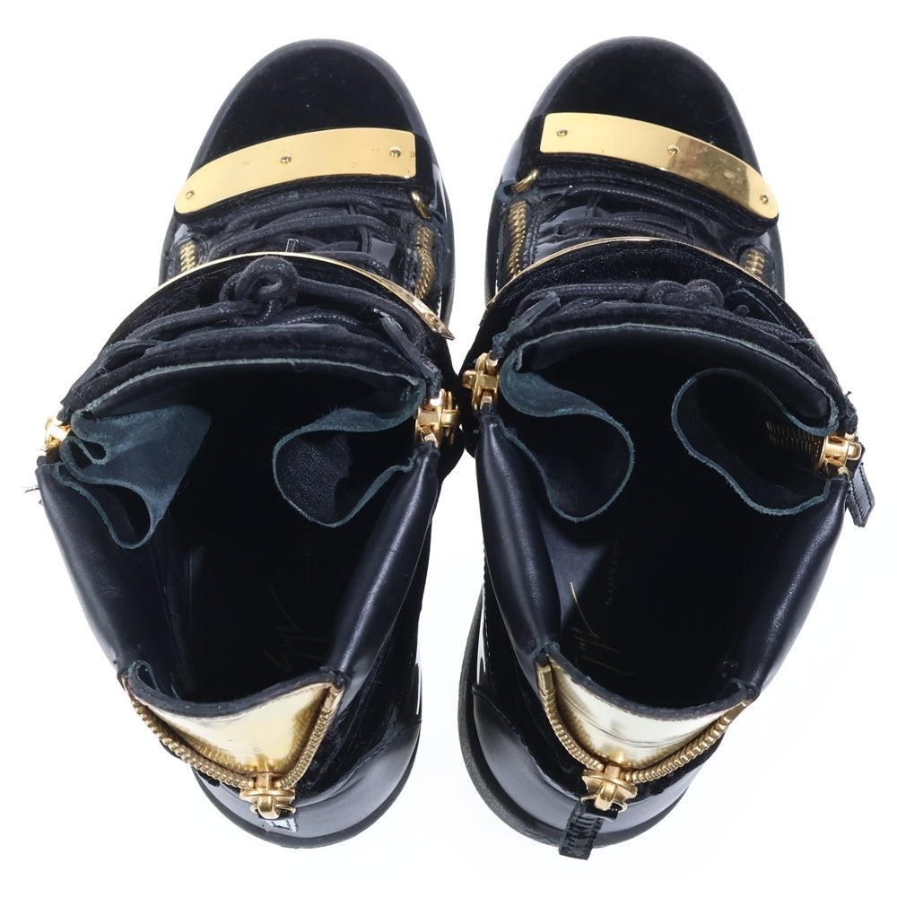 GIUSEPPE ZANOTTI(ジュゼッペ ザノッティ) ベルクロプレート ベルベット ハイカットスニーカー ブラック/ゴールド
