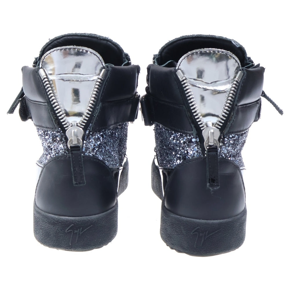 GIUSEPPE ZANOTTI(ジュゼッペ ザノッティ) ベルクロプレート ラメ レザー ハイカットスニーカー ブラック/シルバー