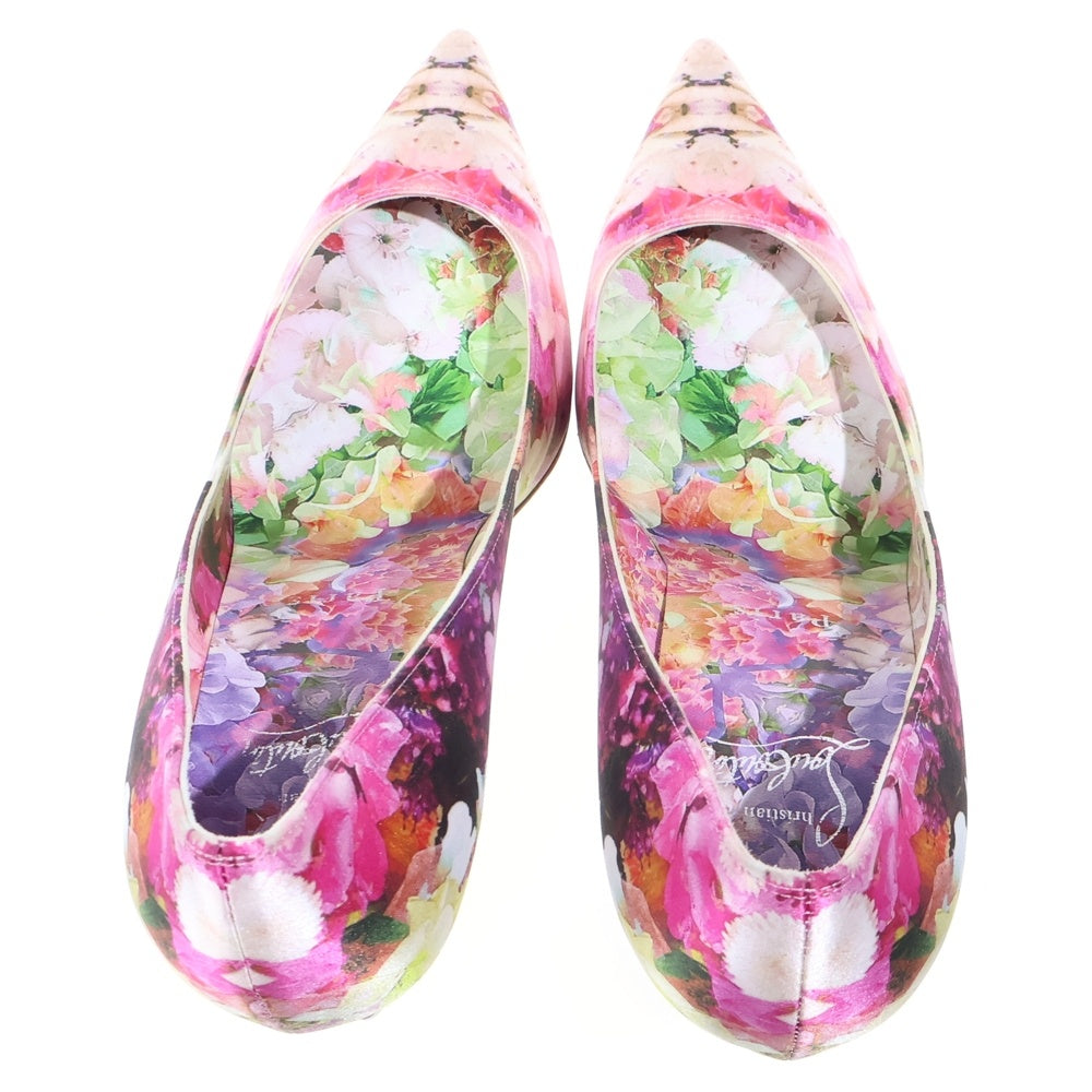 CHRISTIAN LOUBOUTIN(クリスチャンルブタン) フローラル総柄 レザー ポインテッドトゥ ハイヒール パンプス ピンク レディース
