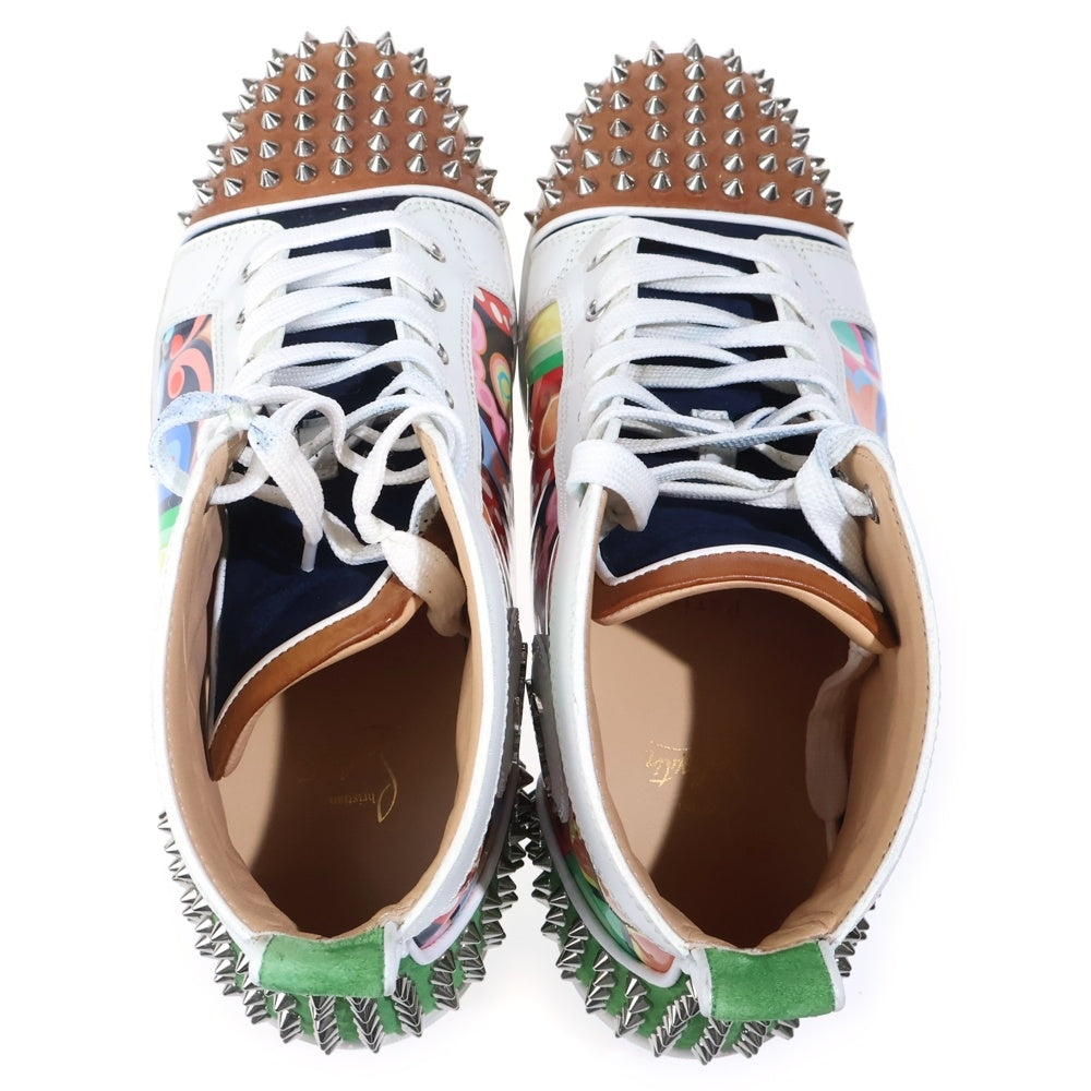 CHRISTIAN LOUBOUTIN(クリスチャンルブタン) スパイク スタッズ グラフィック レザー ハイカットスニーカー マルチ