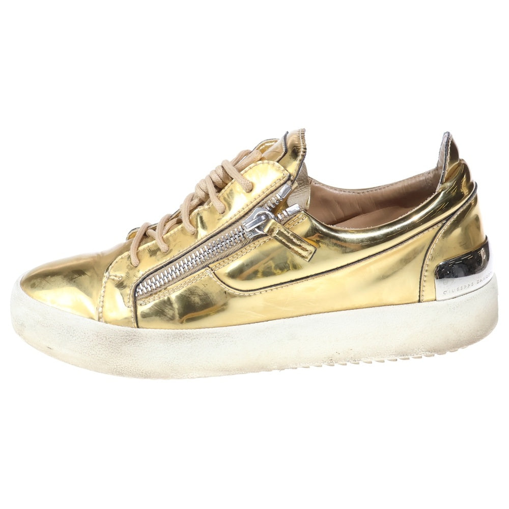 GIUSEPPE ZANOTTI(ジュゼッペ ザノッティ) ジップデザイン メタリック レザー ローカットスニーカー ゴールド