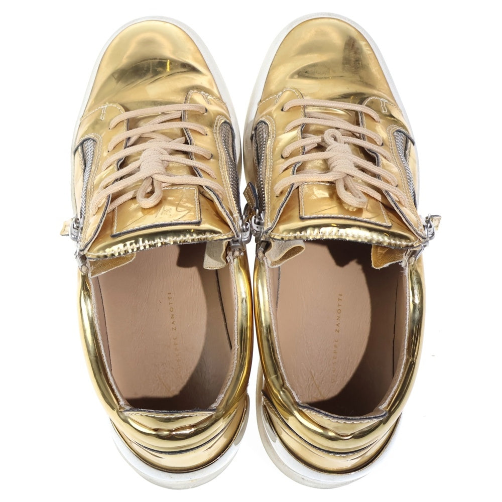GIUSEPPE ZANOTTI(ジュゼッペ ザノッティ) ジップデザイン メタリック レザー ローカットスニーカー ゴールド