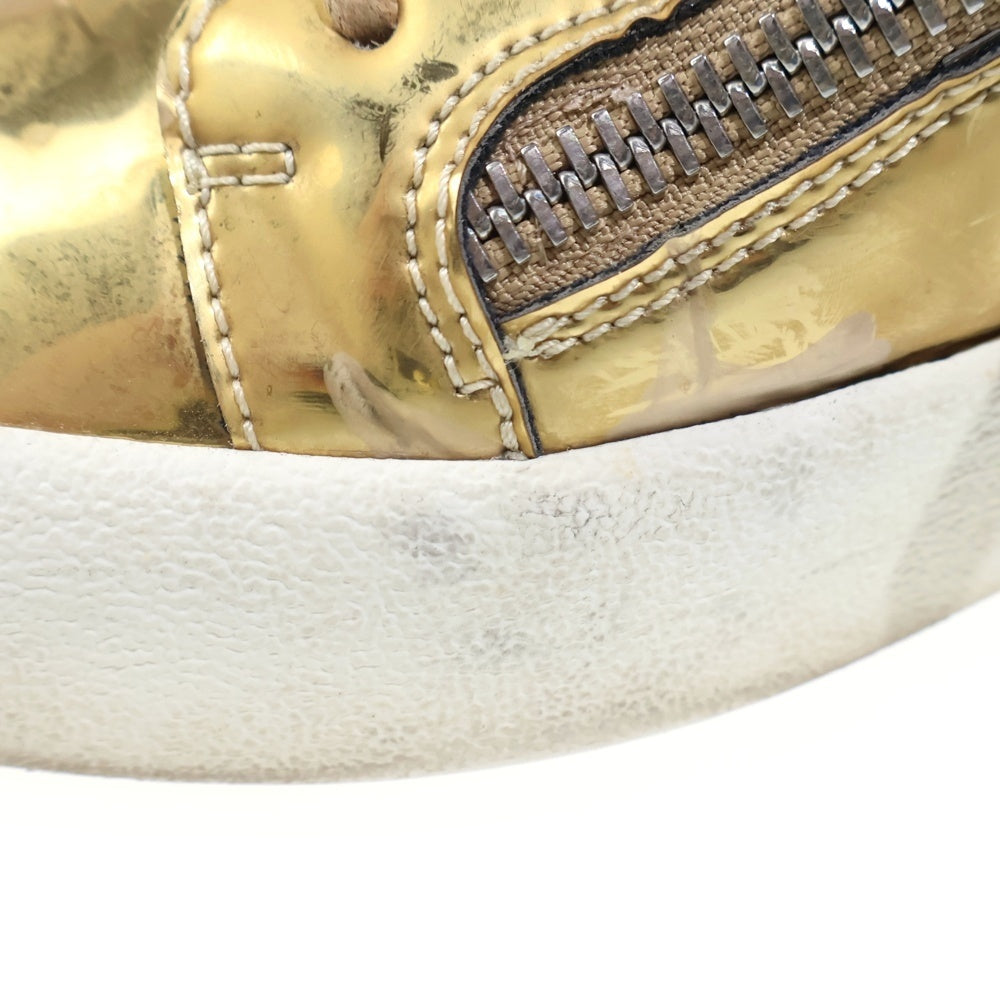 GIUSEPPE ZANOTTI(ジュゼッペ ザノッティ) ジップデザイン メタリック レザー ローカットスニーカー ゴールド