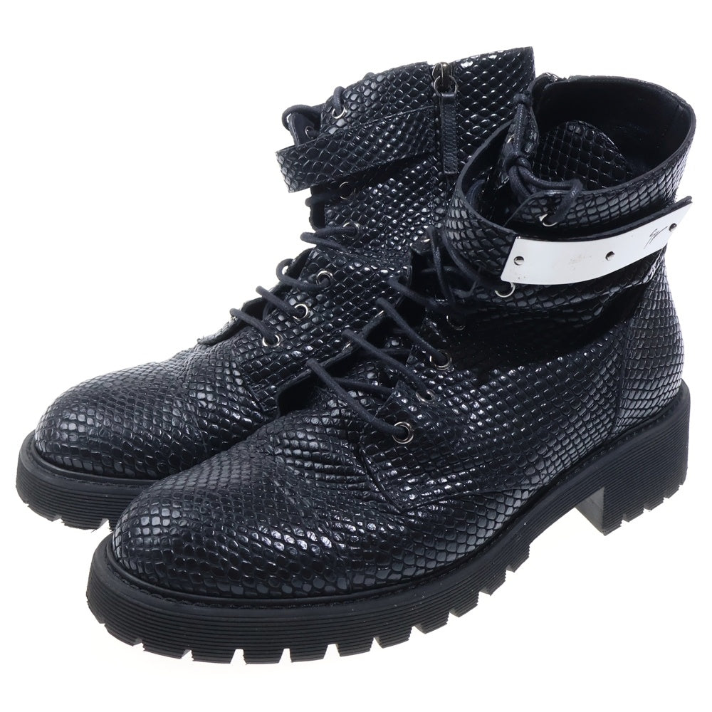 GIUSEPPE ZANOTTI(ジュゼッペ ザノッティ) サイドジップ プレート レースアップ ブーツ ブラック