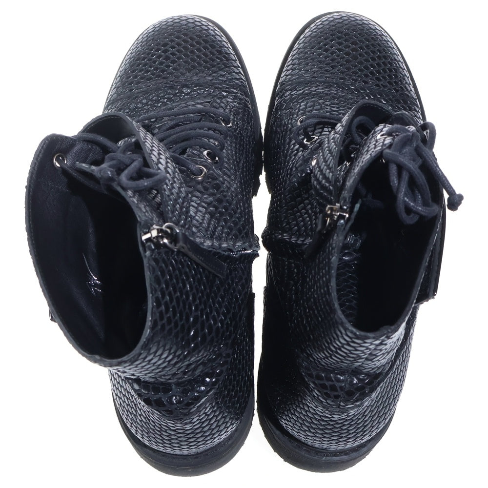 GIUSEPPE ZANOTTI(ジュゼッペ ザノッティ) サイドジップ プレート レースアップ ブーツ ブラック
