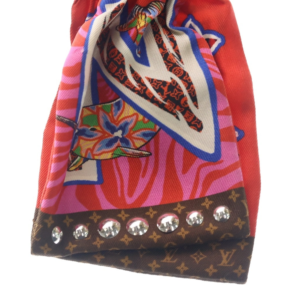 LOUIS VUITTON(ルイヴィトン) スタッズ モノグラム バンドー シルク スカーフ レッド/ブラウン レディース