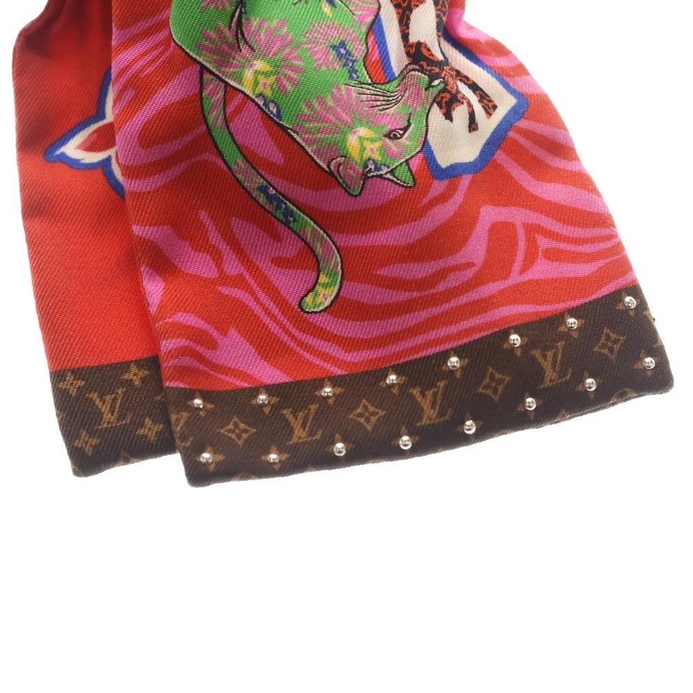 LOUIS VUITTON(ルイヴィトン) スタッズ モノグラム バンドー シルク スカーフ レッド/ブラウン レディース