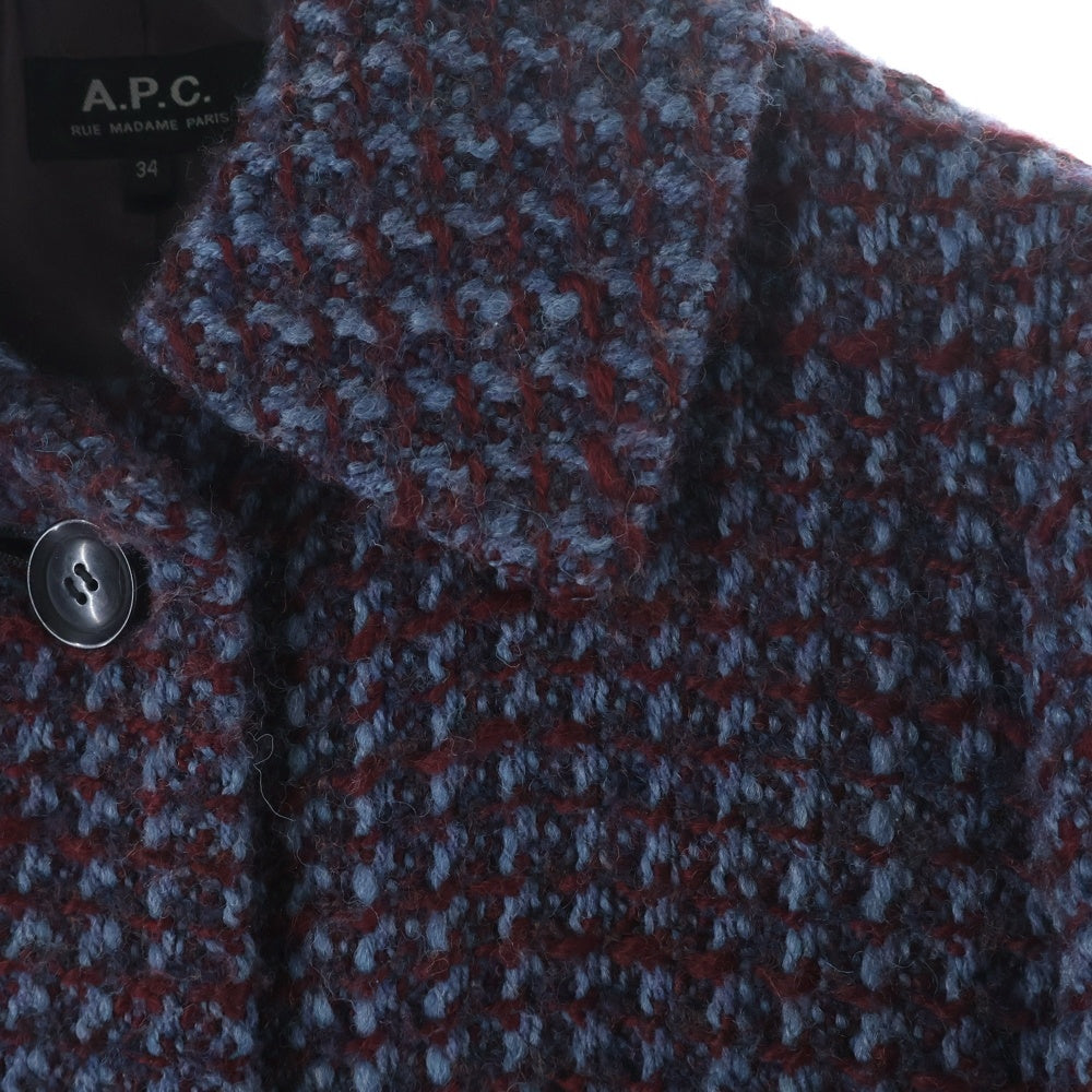 A.P.C(アーペーセー) ウールニット ステンカラーコート ブルー/レッド 1110221 レディース