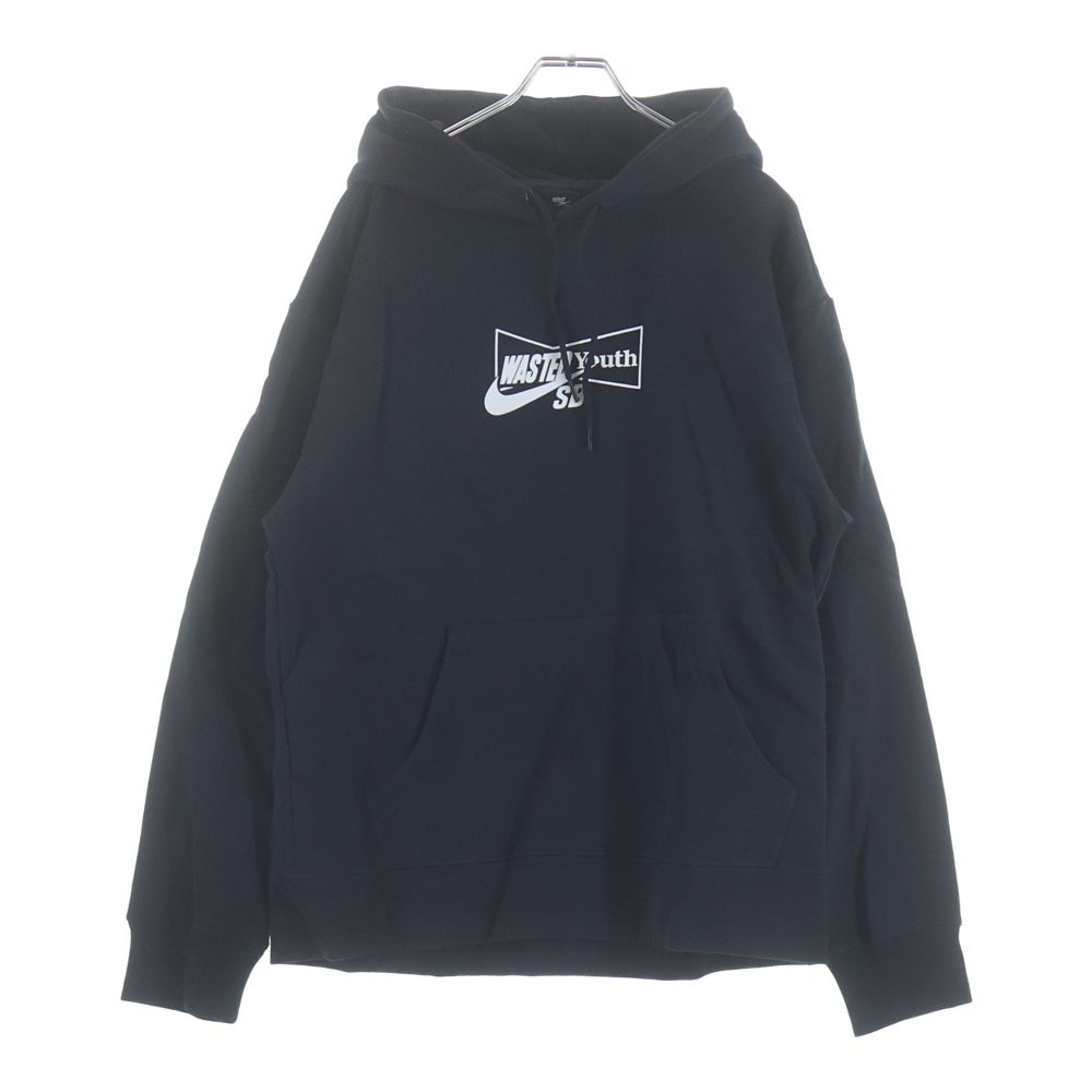 NIKE SB(ナイキエスビー) ×Wasted Youth ウェステッドユース ロゴプリント スウェット プルオーバーパーカー ブラック