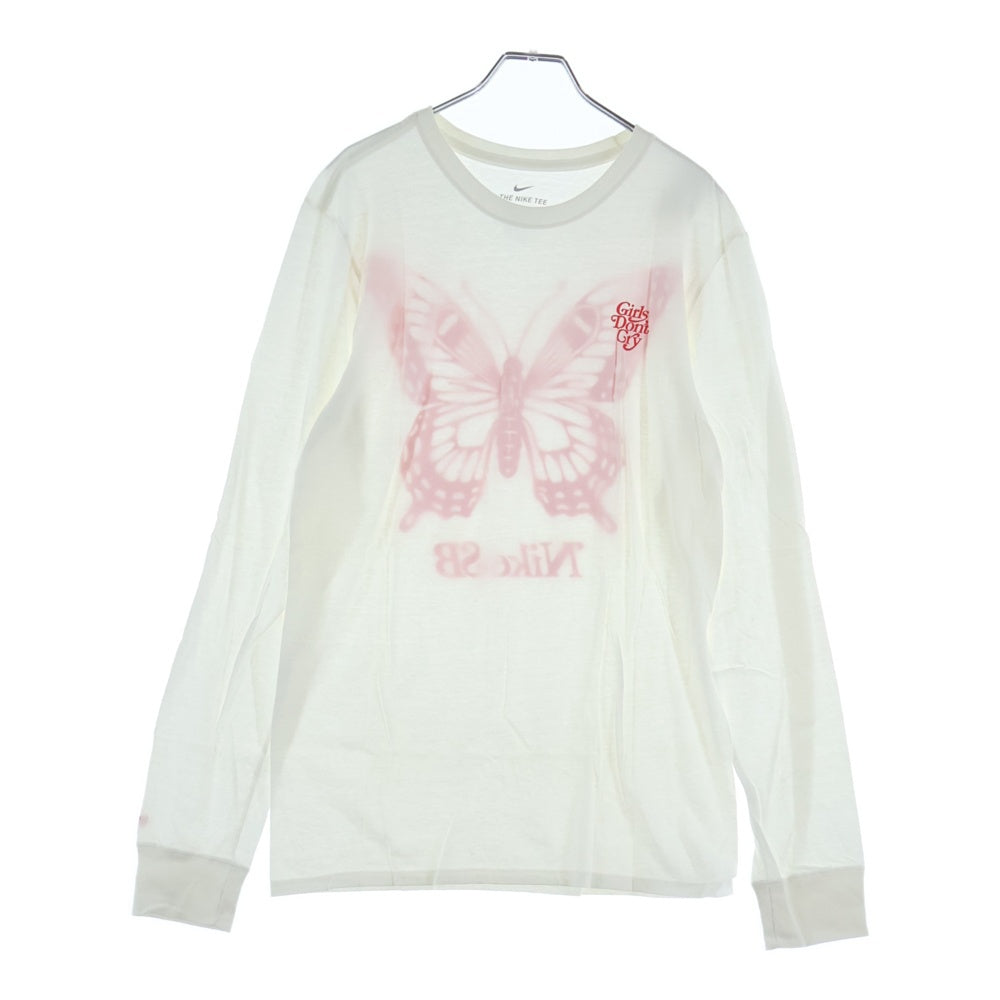 NIKE SB(ナイキエスビー) ×Girls Don't Cry Butterfly L/S Tee ガールズドントクライ バタフライ ロゴプリント クルーネック 長袖Tシャツ カットソー ホワイト