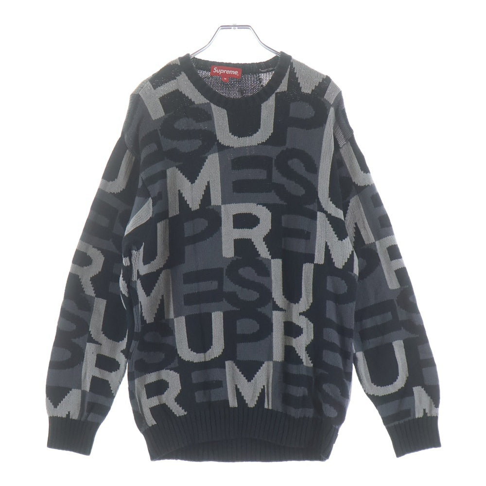 SUPREME(シュプリーム) 18AW Big Letters Sweater ビッグレター 総柄 ニット セーター ブラック/グレー