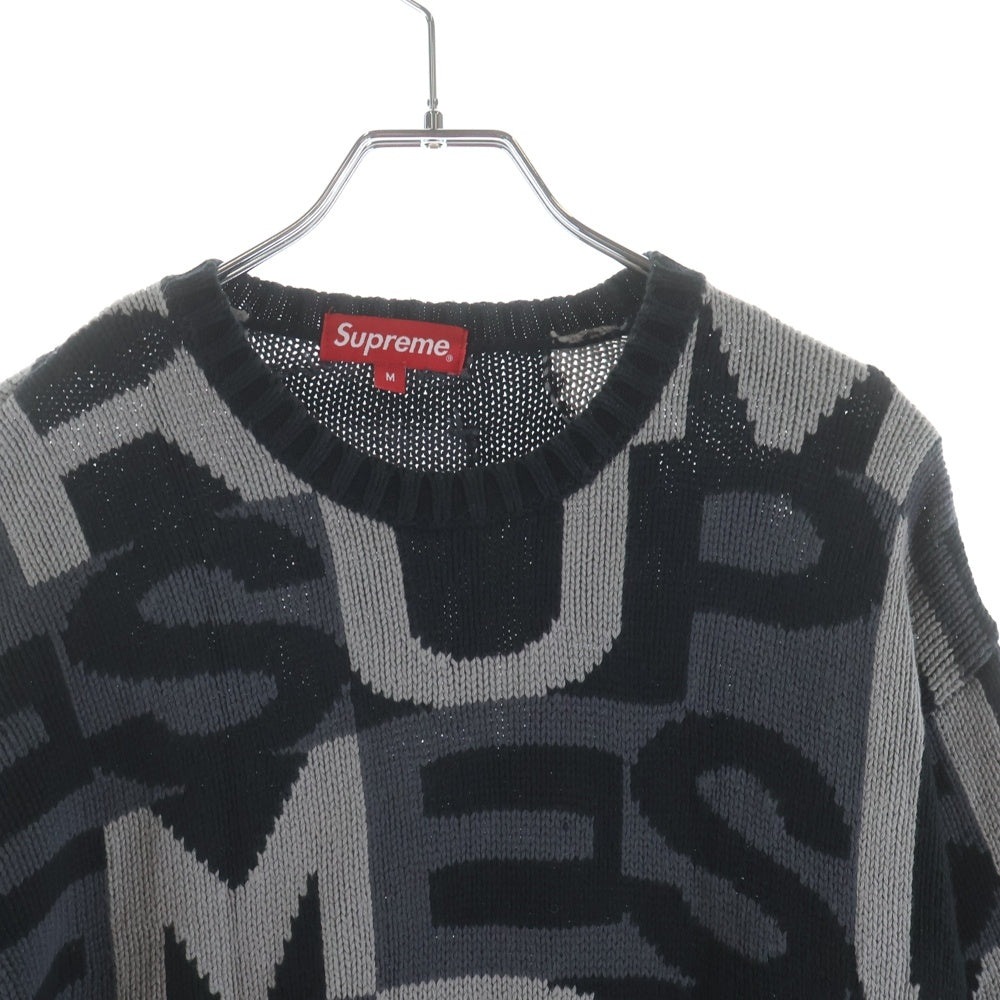 SUPREME(シュプリーム) 18AW Big Letters Sweater ビッグレター 総柄 ニット セーター ブラック/グレー
